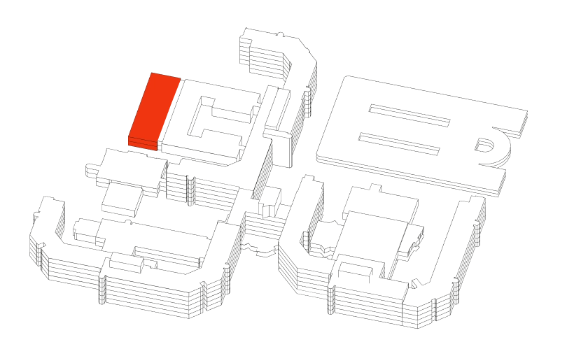 Beschriftete technische Zeichnung mit zwei Bauteilen, von denen eines rot hervorgehoben ist.