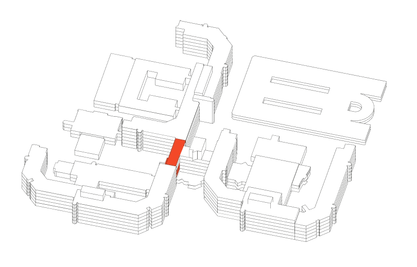 Grafische Darstellung eines Bauteils mit Beschriftungen, die verschiedene Flächen, Schlitze und Messlinien zeigen, sowie einem roten markierten Bereich.